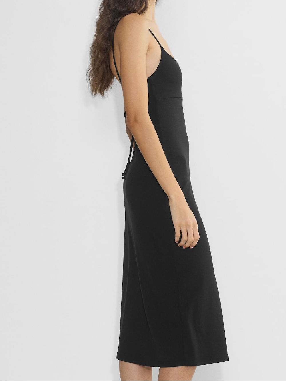 Aritzia Wilfred Women S Black Strappy Drapey Jersey Midi Dreamweaver Dress NWOT - Picture 2 of 13